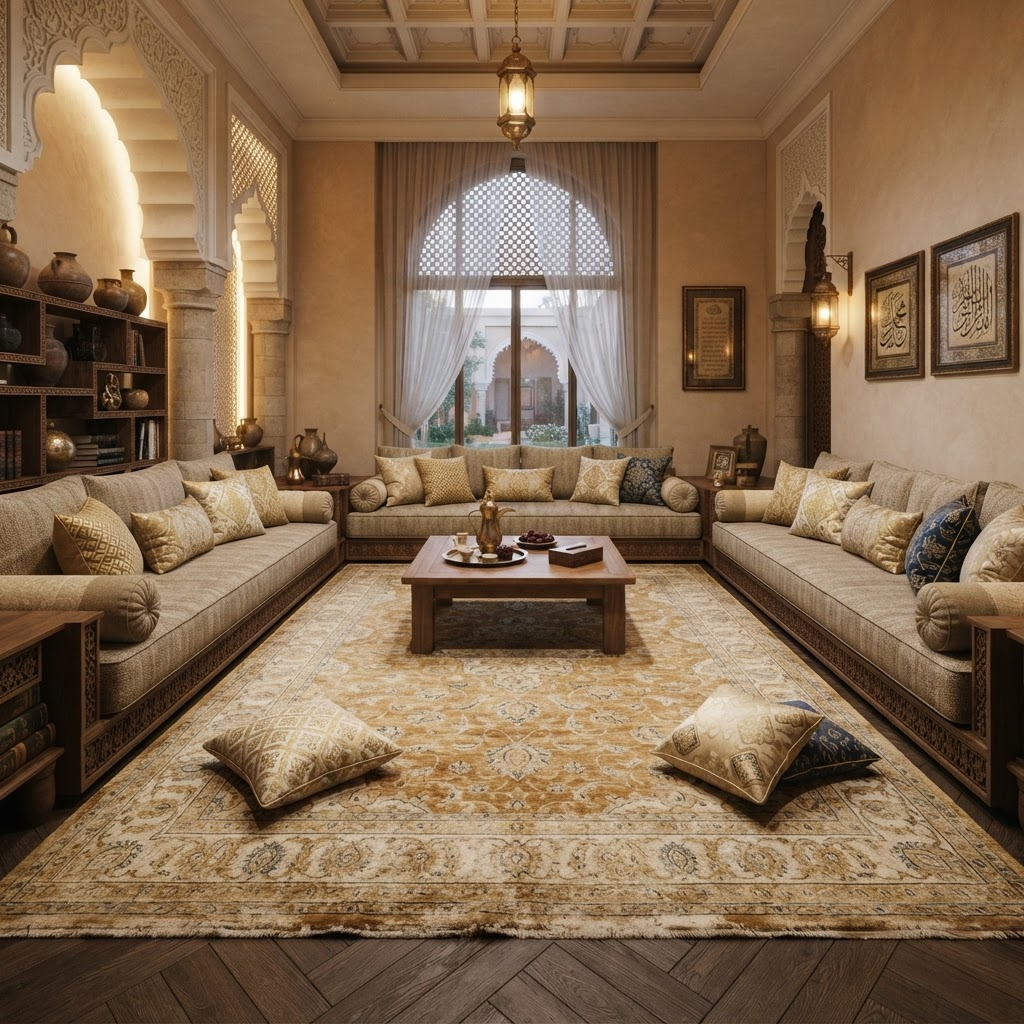 Royal majlis with hand-knotted rug