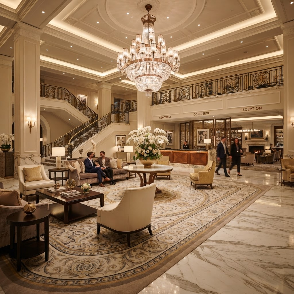 Hotel lobby with bespoke carpet