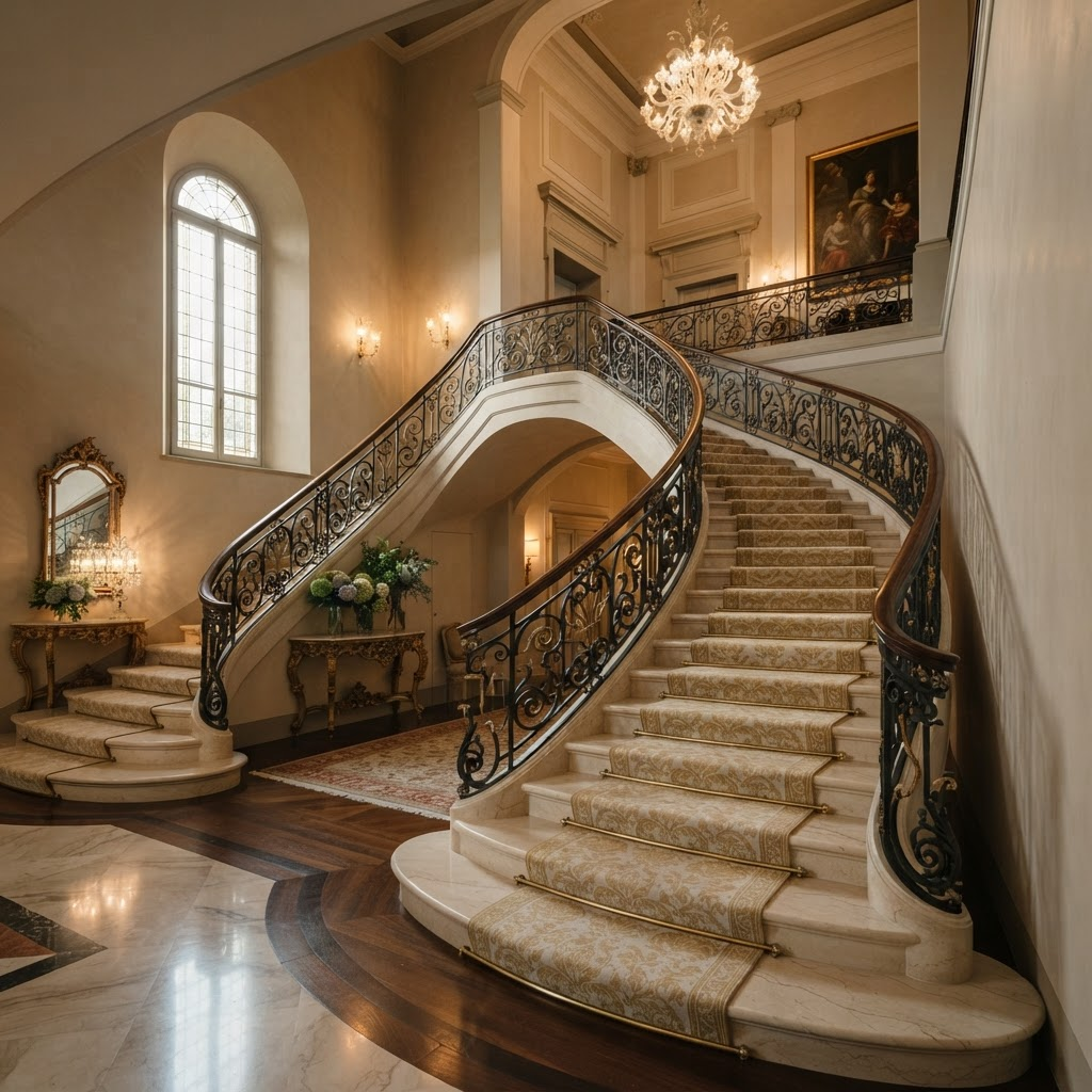 Grand staircase with runner carpet